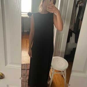 eileen fisher silk maxi black dress